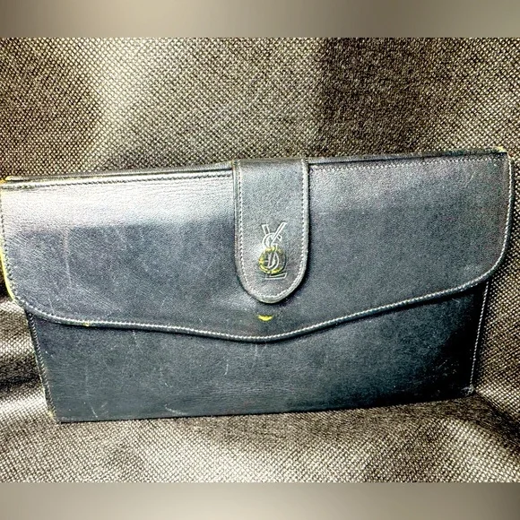 Yves Saint Laurent Clutch Vintage Lambskin Silk Lined Monogram 70s Rare YSL - Picture 2 of 12